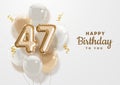 Happy 47th birthday gold foil balloon greeting background. Royalty Free Stock Photo