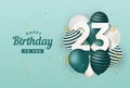 Happy 23th birthday with green balloons greeting card background. Royalty Free Stock Photo