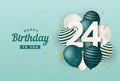 Happy 24th birthday with green balloons greeting card background.