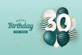 Happy 30th birthday with green balloons greeting card background.