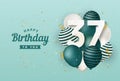 Happy 37th birthday with green balloons greeting card background. Royalty Free Stock Photo