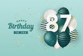 Happy 87th birthday with green balloons greeting card background. Royalty Free Stock Photo