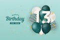Happy 13th birthday with green balloons greeting card background. Royalty Free Stock Photo