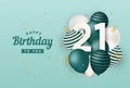 Happy 21th birthday with green balloons greeting card background. Royalty Free Stock Photo