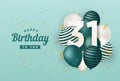 Happy 31th birthday with green balloons greeting card background. Royalty Free Stock Photo