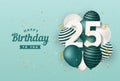 Happy 25th birthday with green balloons greeting card background.