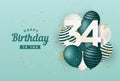 Happy 34th birthday with green balloons greeting card background.