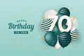 Happy 70th birthday with green balloons greeting card background.