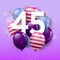 Happy 45th birthday greeting card with balloons. Royalty Free Stock Photo