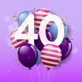 Happy 40th birthday greeting card with balloons. 40 years anniversary. 40th celebrating with confetti. Royalty Free Stock Photo