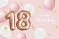 Happy 18th birthday pink foil balloon greeting background.