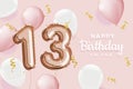 Happy 13th birthday pink foil balloon greeting background. Royalty Free Stock Photo