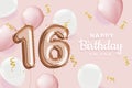 Happy 16th birthday pink foil balloon greeting background. Royalty Free Stock Photo