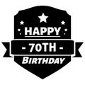 Happy 70th birthday shield in black and white colors