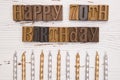 Happy 70th Birthday Spelled in Type Set