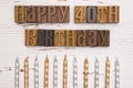 Happy 40th Birthday Spelled in Type Set