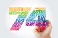 Happy 74th birthday word cloud collage concept with marker