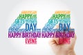 Happy 44th birthday word cloud with marker, collage concept Royalty Free Stock Photo