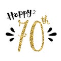 HAPPY 70th hand-lettered gold glitter card