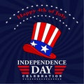 Happy 4th of July background. Fourth of July decoration. USA Independence Day design with text and uncle Sam hat. Vector Royalty Free Stock Photo