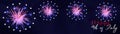 Happy 4th of July background panorama banner - Red blue white fireworks with stars on dark blue vintage texture with handlettering Royalty Free Stock Photo