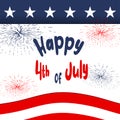 Happy 4th of July background with stars, stripes and fireworks. Template for USA Independence Day greeting card. Vector Royalty Free Stock Photo