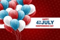 Happy 4th of July background. United States of America independence day holiday design with blue, red, and white balloons. Royalty Free Stock Photo