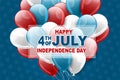 Happy 4th of July background. United States of America independence day holiday design with blue, red, and white balloons. Royalty Free Stock Photo