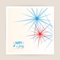 Happy 4th July. Blue and red fireworks. Vector illustration, flat design