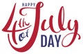 Happy 4th of July day. Handwritten text for greeting card