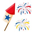 Happy 4th July fireworks. Celebration firework explode, carnival party firecracker explosions. Colorful festival