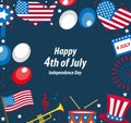 Happy 4th july greeting card, poster, frame. American Independence Day template for your design. Vector illustration. Royalty Free Stock Photo