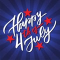 Happy 4th of July - hand-writing, calligraphy, typography, lettering on blue
