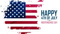 Happy 4th of July. Happy Independence Day celebration banner with American national flag brush strokes. Royalty Free Stock Photo