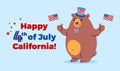Happy 4th of July illustration - California symbol bear mascot on Independence Day