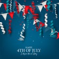 Happy 4th of July Independence day celebration banner. USA national holiday design concept with bunting flags. Royalty Free Stock Photo