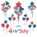 Happy 4th of July Independence Day. Celebration Set with ballons. Royalty Free Stock Photo