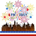 Happy 4th July independence day with fireworks bacground Royalty Free Stock Photo