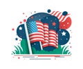 Happy 4th of July. Independence Day flat illustration. American poster with the USA flag, stars and rays. Red and blue color Royalty Free Stock Photo