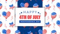 Happy 4th of July, Independence Day of USA banner with balloons and stars Royalty Free Stock Photo