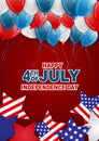 Happy 4th of July poster or flyer. United States Independence Day national holiday. Stars with flag design and balloons. Royalty Free Stock Photo