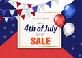 Happy 4th july realistic poster with balloons. Discount sale special offer. American Independence Day template for your Royalty Free Stock Photo