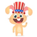 Happy 4th of July sticker card with cartoon rabbit. Vector illustration