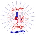 Happy 4th of July text lettering and fireworks flash. Fourth of July design element. USA Independence day decoration Royalty Free Stock Photo