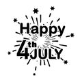 Happy 4th July Text Over Fireworks Celebration Poster. American America USA Independence Day National Holiday. Black Illustration Royalty Free Stock Photo