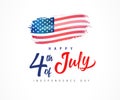 Happy 4th of July typography and watercolor flag Royalty Free Stock Photo