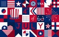 Happy 4th of July USA Abstract Independence Day banner. American theme elements poster vector illustration. Neo Geometric Royalty Free Stock Photo