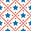 Happy 4th of July, USA Independence Day background. Vector seamless flag pattern, blue star and red stripes. Abstract design