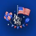 Happy 4th of July USA Independence Day greeting card with american national flag and hand lettering text design Royalty Free Stock Photo
