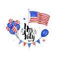 Happy 4th of July USA Independence Day greeting card with american national flag and hand lettering text design Royalty Free Stock Photo